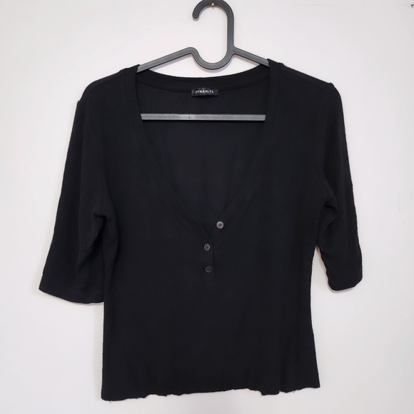 DYNAMITE | Black Ribbed Cropped Short Sleeve Top Medium - Picture 2 of 7